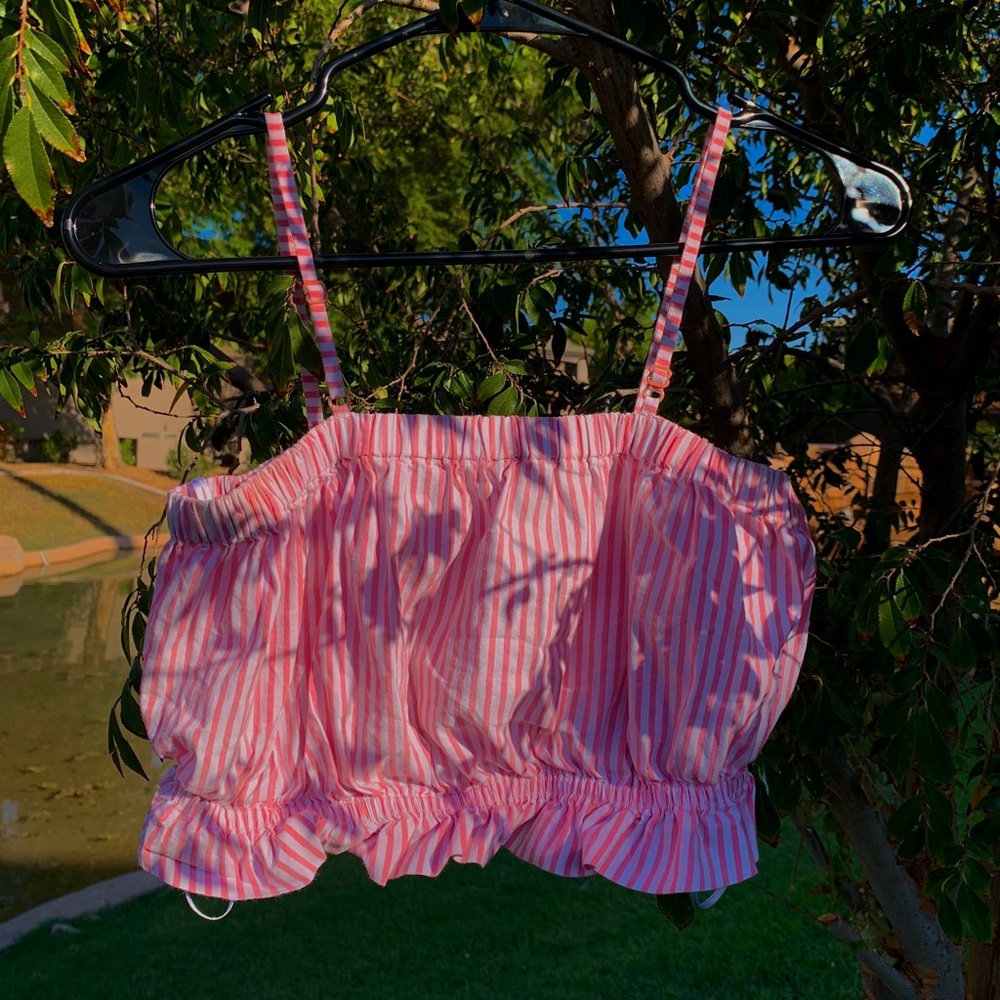 Pink pin striped peplum crop cami